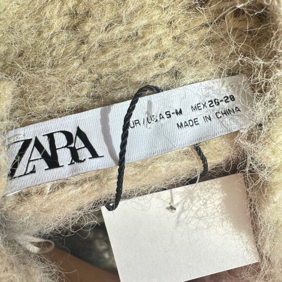 Zara Chunky Knit Mohair Texture Thick Cozy Beige Green Cardigan  S/M - Picture 7 of 9